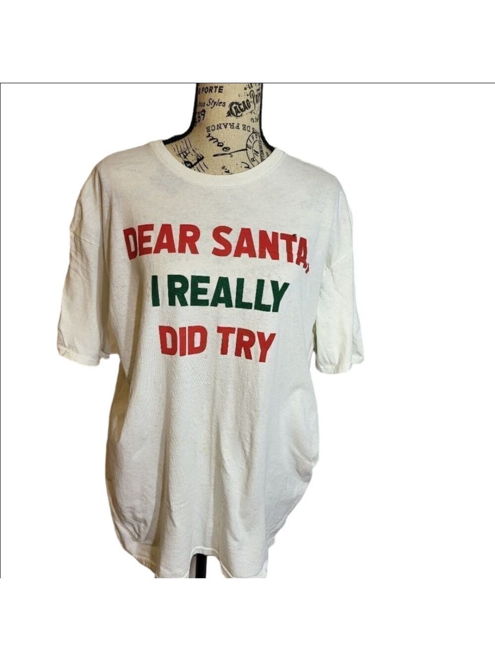 Delta Pro Weight Red White Green Graphic Cotton T Shirt Dear Santa Size XL
